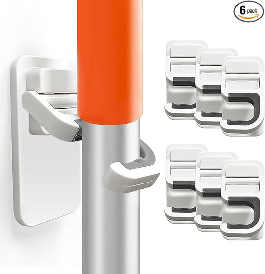 6PCS Broom and Mop Holder Wall Mount, Self Adhesive – No Drilling Broom Hanger by ALLICAVER