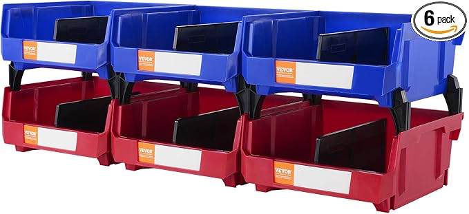 VEVOR Plastic Stackable Storage Bins 6 Pack, Hanging Storage Organizer Bins by VEVOR