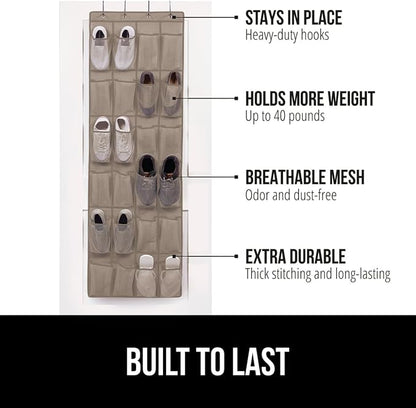 GORILLA GRIP Over the Door Shoe Organizer, 24 Large Breathable Mesh Pockets - Image 2