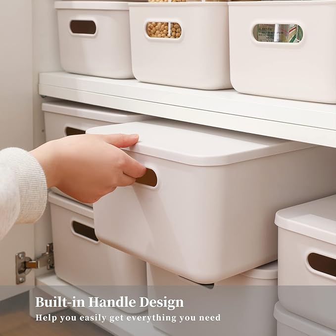 Plastic Storage Baskets With Lid Organizing Container Lidded Knit Storage - Image 3