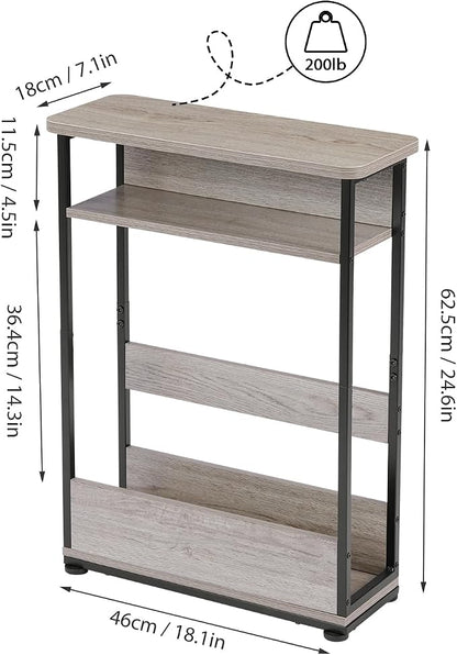 Vintage Narrow Side Table with Storage Shelf, 3 Tier Slim End Table Modern Sofa - Image 3