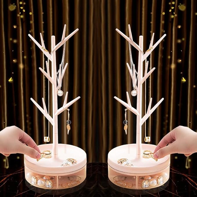 Branch Jewelry Rack With Rotatable Base and Storage Box Tree Tower Rack Hanging - Image 4