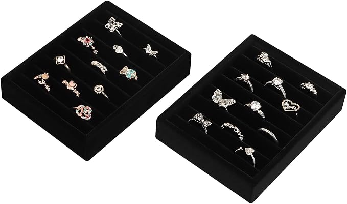 DesignSter Small Jewelry Tray-Ring Organizer 2PCS Premium Velvet Rings Earrings - Image 2