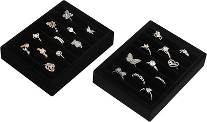 DesignSter Small Jewelry Tray-Ring Organizer 2PCS Premium Velvet Rings Earrings - Image 2