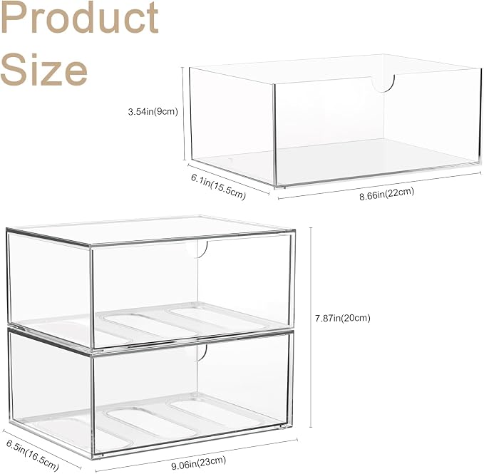 Clear Stackable Storage Drawers, 2 Pack Acrylic Makeup Organizers - Image 3