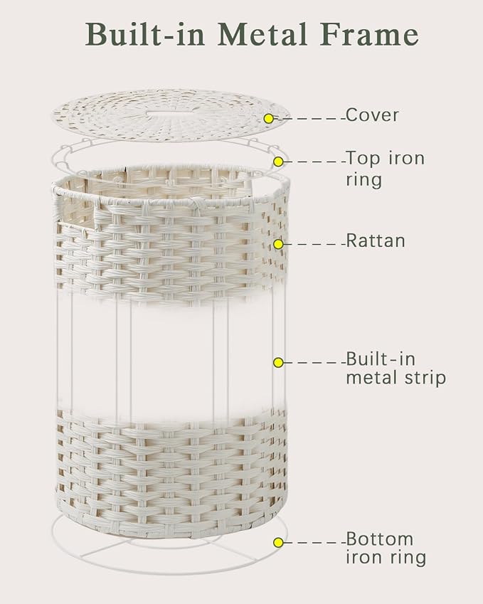 34.3 Gal Large Laundry Hamper Laundry Basket Round Handwoven Wicker Laundry - Image 9