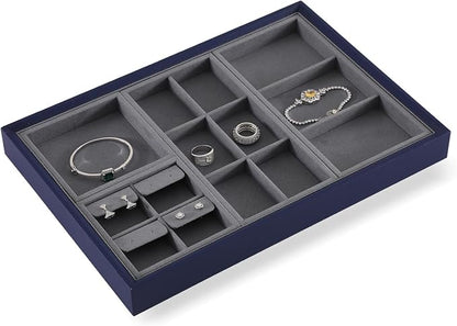 Dark Blue Jewelry Display Tray Ring Necklace Earring Bangle Organizer - Image 4