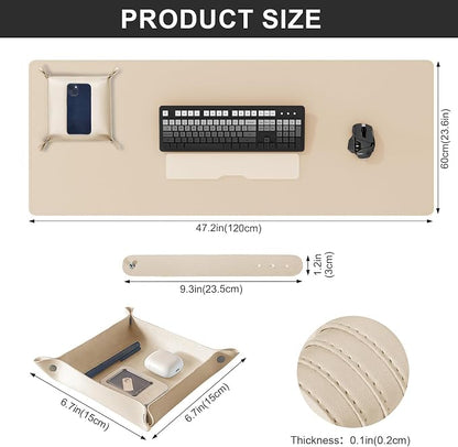 DAWNTREES Dual Sided Desk Mat, Khaki Leather Desk Pad, 47.2''x23.6'', Cork Desk - Image 2
