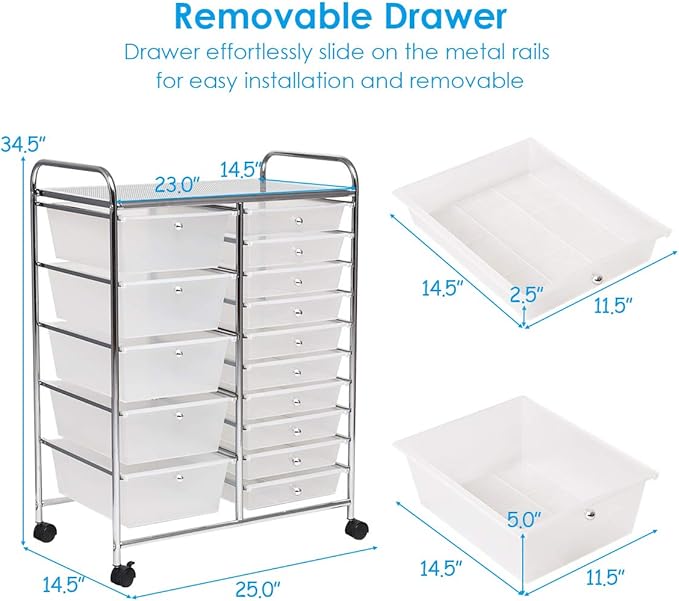 Giantex 15 Drawer Rolling Storage Cart Tools Scrapbook Paper Office School - Image 3