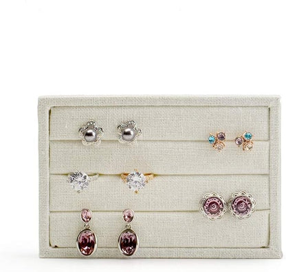 Oirlv linen 3 Slots Ring Earrings Display Trays Showcase Jewelry Organizer - Image 4