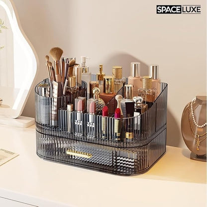 Makeup Organizer with Drawers and 360° Rotating Brush Holder, Large Capacity - Image 2