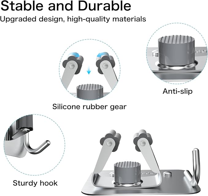 nacena Broom Holder Wall Mount, 4 Packs Silver Stainless Steel Mop and Broom - Image 2