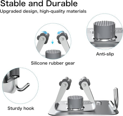 nacena Broom Holder Wall Mount, 4 Packs Silver Stainless Steel Mop and Broom - Image 3