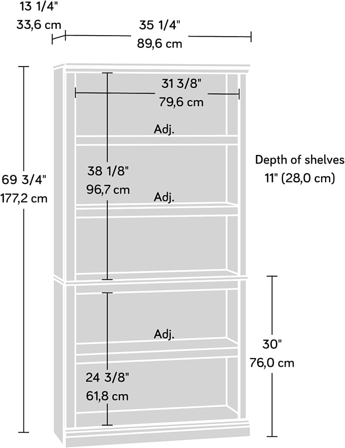 Sauder 5 Tier Book Shelf Wooden Bookcase Multipurpose Bookshelf - Image 10