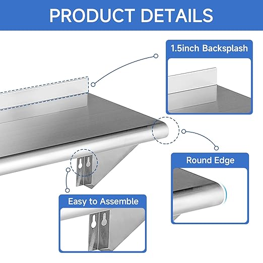 ROCKPOINT Stainless Steel Shelf 10 x 16 Inches 190lb, 2 Pack NSF Metal - Image 5