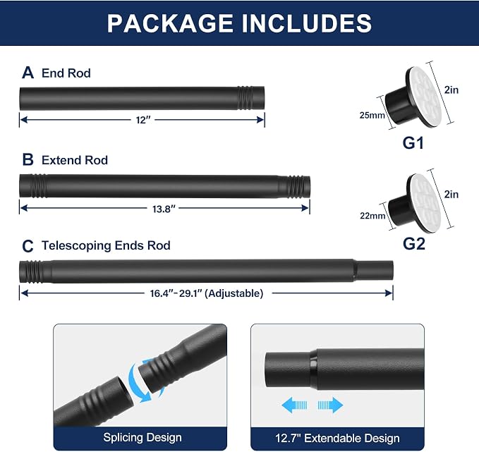 No Drilling Closet Rod, 27.5-74 Inches Hanging Closet Rod - Image 6