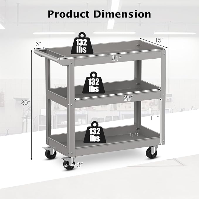 Goplus 3-Layer Service Utility Cart, Heavy Duty Unity Cart - Image 6