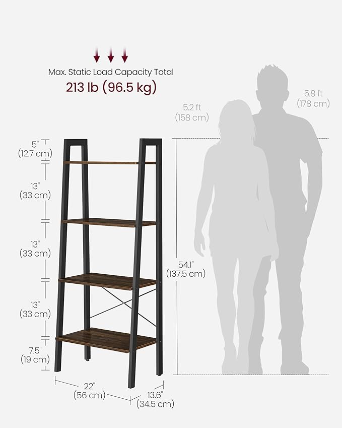 VASAGLE Ladder Shelf, 4-Tier Bookshelf, Storage Rack, Bookcase - Image 3