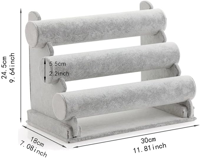 Wudygirl Triple Bracelet Holder Velvet Jewelry Display Stand Watch Bangle Bar - Image 6
