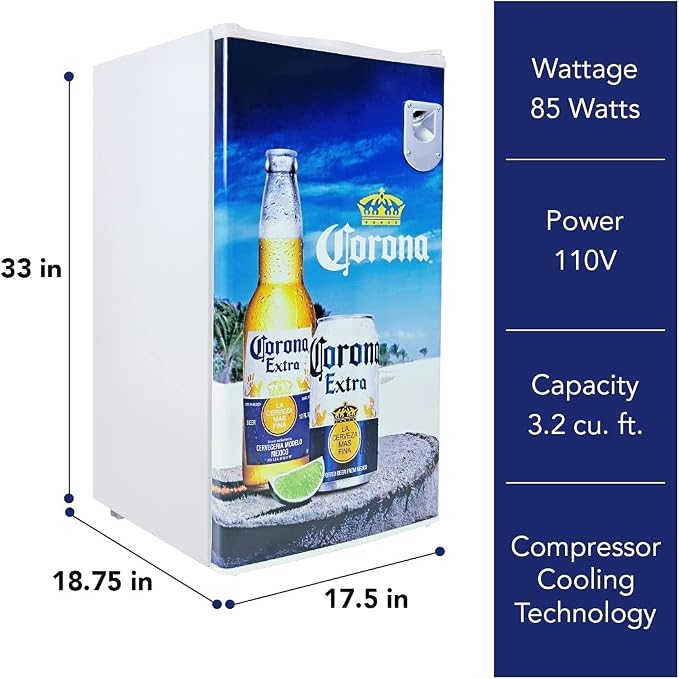 Corona Compact Fridge with Bottle Opener, 90 L/ 95 Quart 3.2 Cubic Foot - Image 8