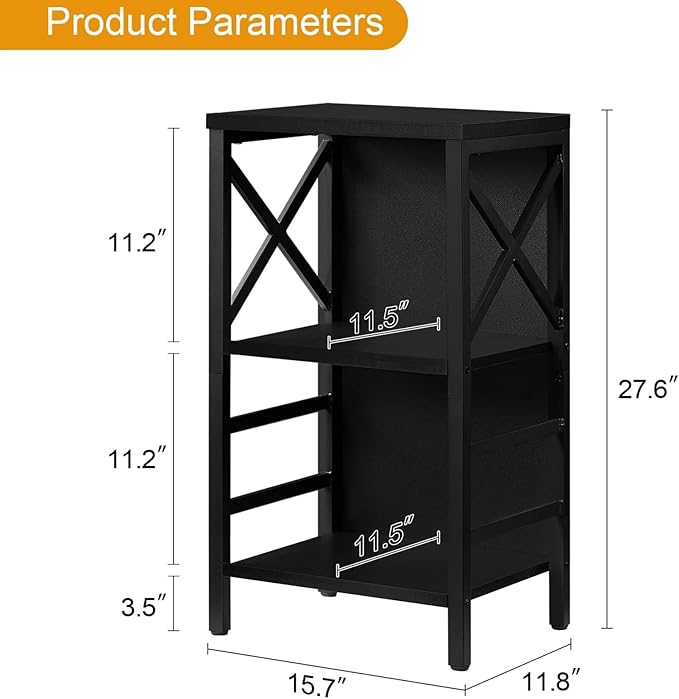 Small Bookshelf, 3 Tier Industrial Bookcase - Image 3