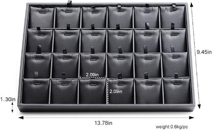 Black PU Leather Jewelry Display Tray 24 Grids Pendant Earrings Necklace - Image 5