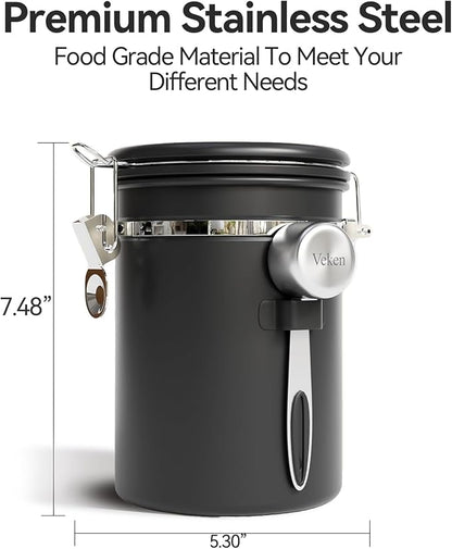 Veken Coffee Canister with Window, Airtight Stainless Steel Pantry Container - Image 3