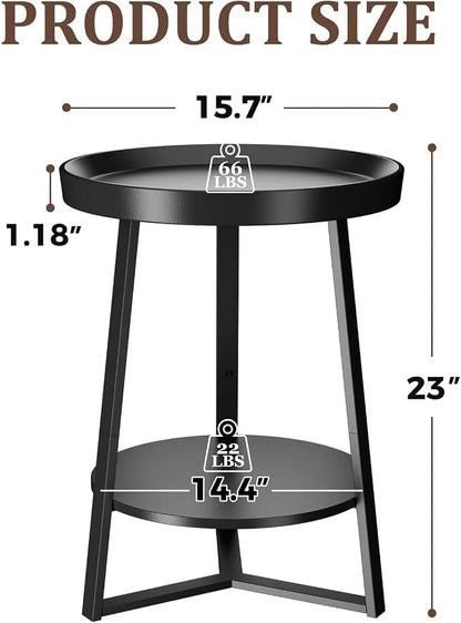 Gadroad Round End Table with Storage Shelf, 2 Tier Farmhouse Side Table - Image 3
