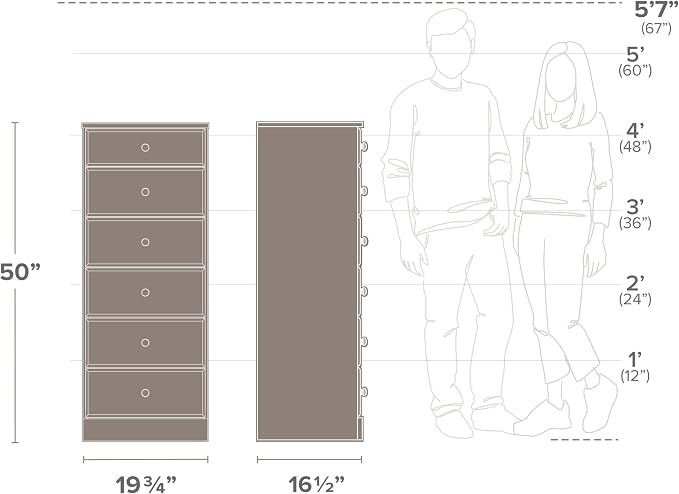 Prepac Astrid Tall Brown Dresser: 16.5"D x 19.75"W x 50"H, 6-Drawer Chest - Image 4