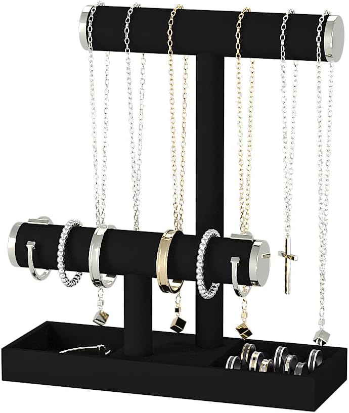Bracelet and Necklace Holder, Velvet Jewelry Necklace Display Organizer Stand by Ausalivan