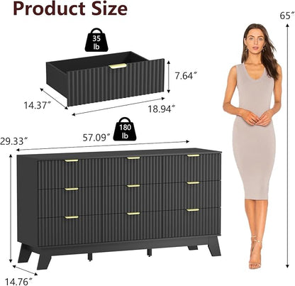 Fluted Black Dresser for Bedroom, 9 Drawer Dresser for Closet, TV Stand - Image 2