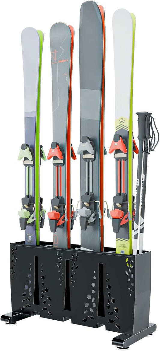 Ski Storage Rack for Garage, 4 Pair Heavy Duty Steel Freestanding Ski Storage by TOCRETOARE