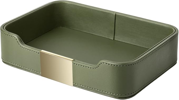 SANZIE Luxury Leather Tray Desktop Storage Catchall Organizer Decorative Tray by SANZIE