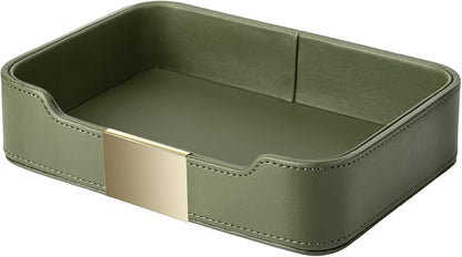 SANZIE Luxury Leather Tray Desktop Storage Catchall Organizer Decorative Tray by SANZIE