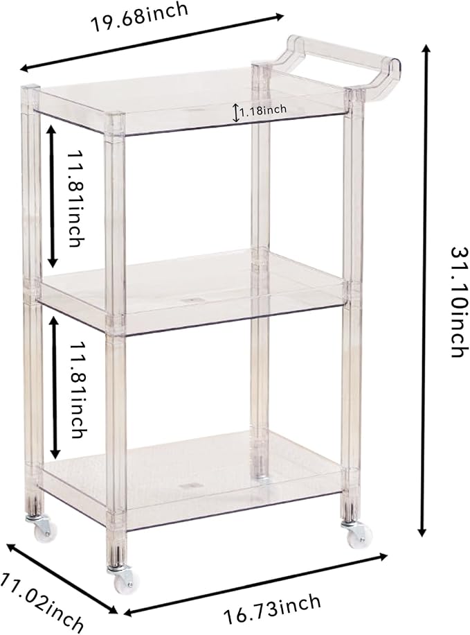 Acrylic Utility Rolling Cart, 3-Tier Clear Acrylic Storage Cart - Image 10