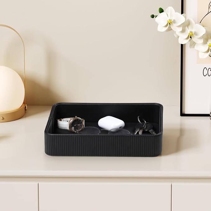PU Leather Valet Tray Organizer, Modern Nightstand Organizer Bedside Desktop - Image 6