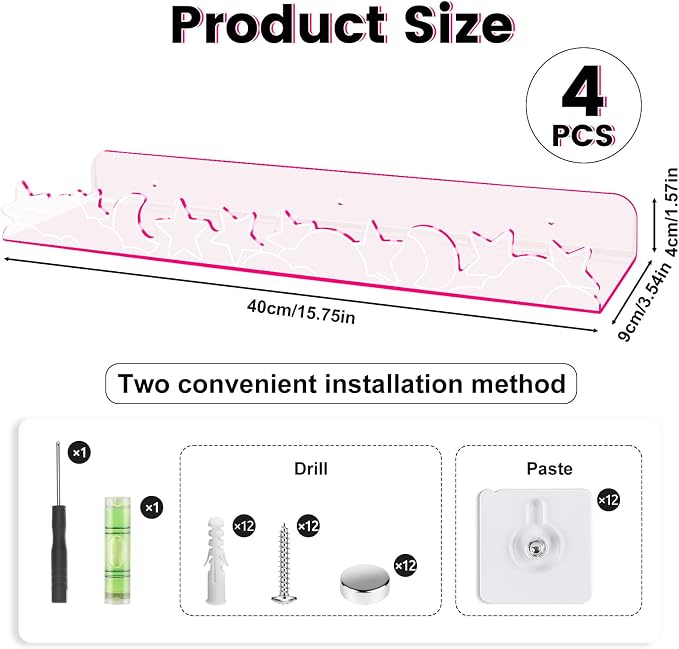 Floating Shelves for Wall, 4 Pack 15.7’’x 3.5’’Adhesive Acrylic Shelves - Image 3