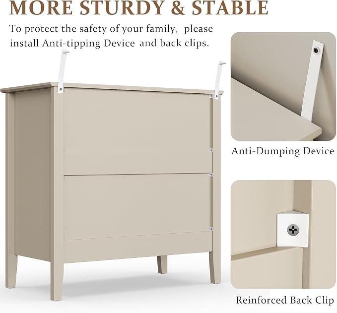 RoyalCraft Beige Fluted 3 Drawer Dresser, 32 inch Wide Dresser Nightstand - Image 6