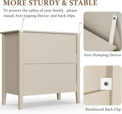 RoyalCraft Beige Fluted 3 Drawer Dresser, 32 inch Wide Dresser Nightstand - Image 6