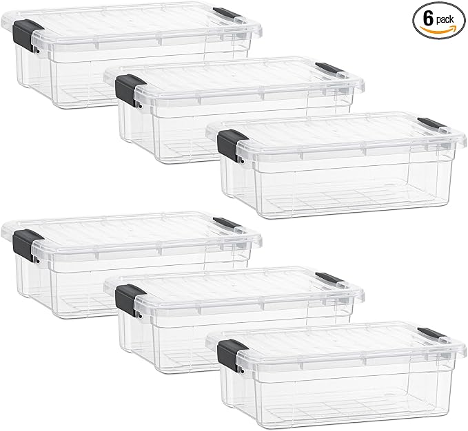 Superio Storage Bins with Lids- 6 Pack, 2.3 Qt Clear Boxes by Superio
