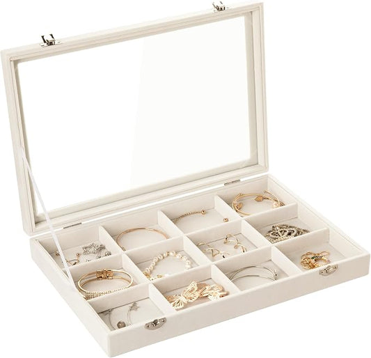 Frebeauty Velvet Jewelry Tray, 12 Grid Jewelry Organizer by Frebeauty