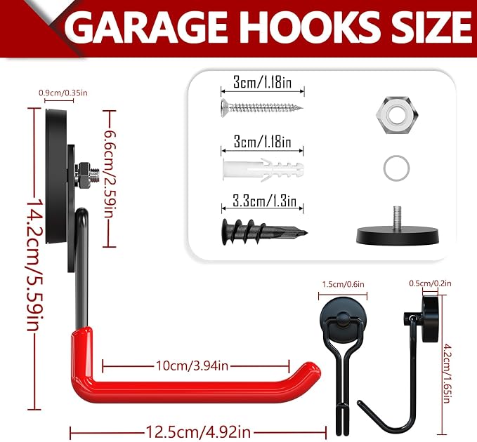 3-H Heavy Duty Magnet Garage Hooks 4 Pack, Extra Large Strong Magnetic Hooks - Image 2