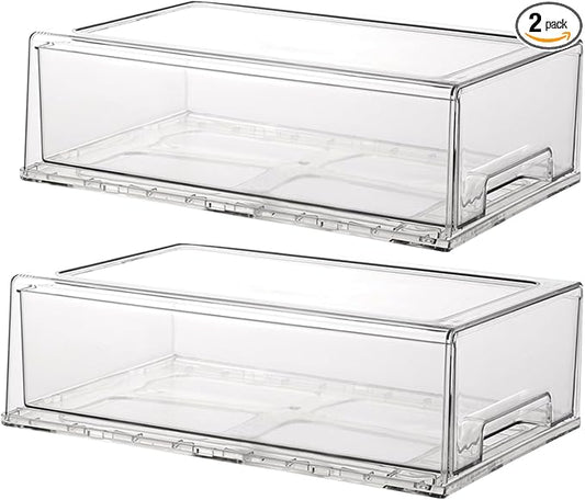 Stackable storage drawers, refrigerator, office desktop, pantry and shelves by Unknown