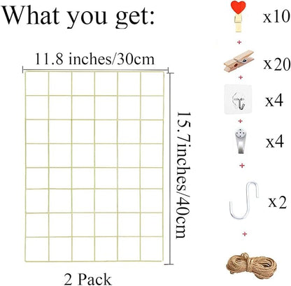 GBYAN Wall Grid 2 Pack Wire Photo Grid Panels Memo Board Wall Organizer - Image 2