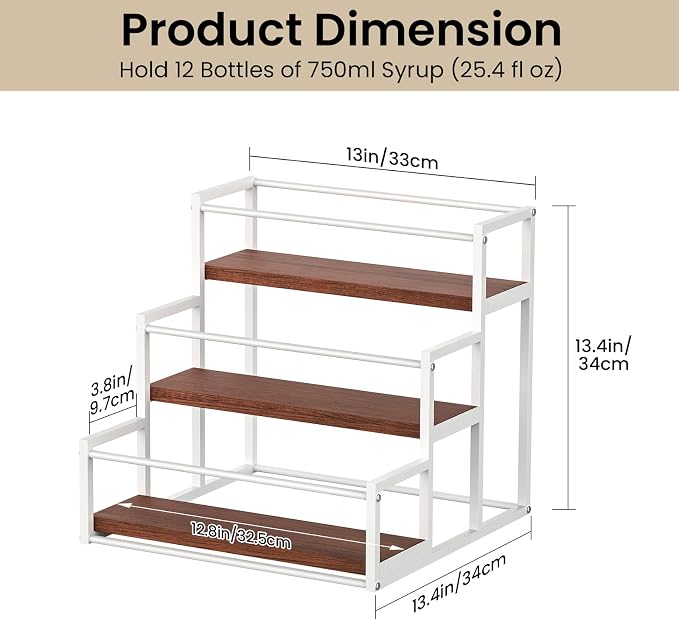 THYGIFTREE Coffee Syrup Rack Organizer 3-Tier 12 Syrup Bottles Holder Stand - Image 4