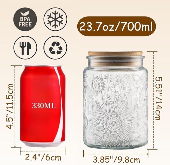 ANSQU 2 Pack Vintage Glass Storage Jar, 23.7 FL OZ Glass Food Storage Containers - Image 2