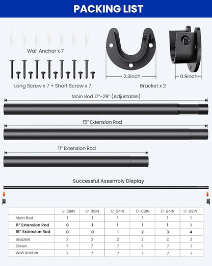 4 PACK Closet Rods for Hanging Clothes, 17 to 69 Inches Stepless Adjustable - Image 7