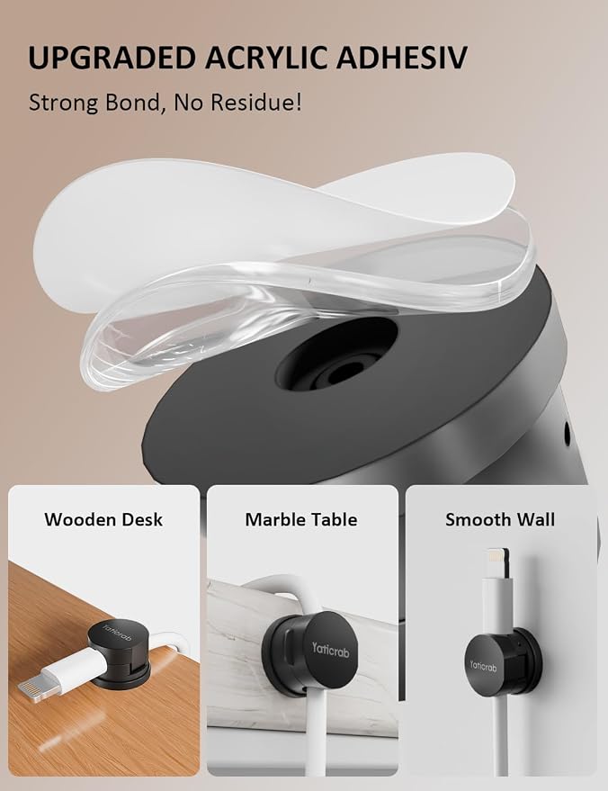 Magnetic Cord Holder for Desk & Nightstand, Strong Adhesive, Fits 8mm Slots for - Image 4