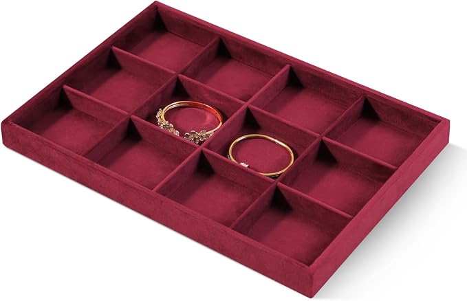 Velvet Stackable Jewelry Display Tray, 12 Grid Watch Bangle Bracelet Storage - Image 3