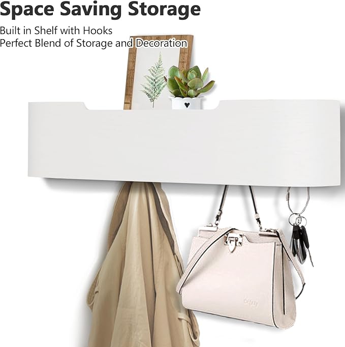 Coat Rack Wall Mount with Hidden Hooks Modern Key Holder Wood Entryway Hook - Image 2